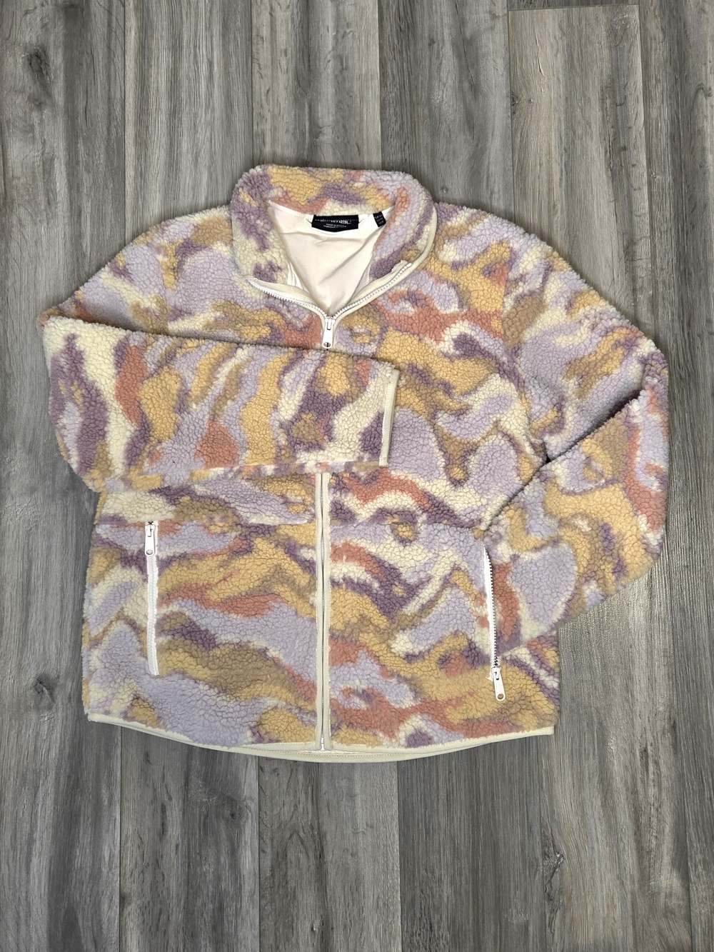 Animal Pastel Sherpa Puffer Jacket in Lavender, Yellow & Peach